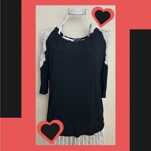 small american dream black 3/4 length sleeve with lace cold shoulders